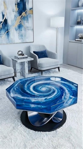 Blue White Resin Table Reveal 😍 Premium Vortex Table Making #satisfyingvideo #youtubeshorts