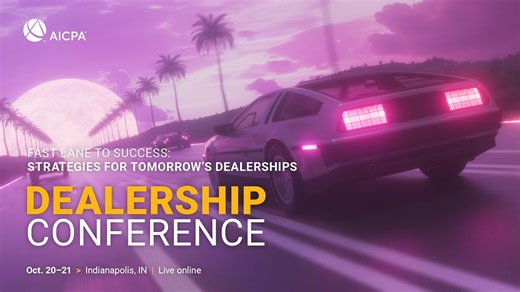 The AICPA® Dealership Conference takes place Oct. 20–21, in Indianapolis and online. You’ll hear the latest industry trends, earn up to 13 CPE credits and connect with professionals from across the dealership world. This is one opportunity you don’t want to miss to stay ahead. https://bit.ly/43Q6aZt | AICPA | Facebook