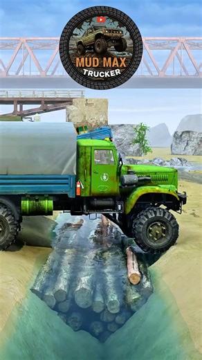 Spintires Mudrunner Truck #136 Green Kraz Modern Truck Towing White Van Trailers Through Deep Swamp