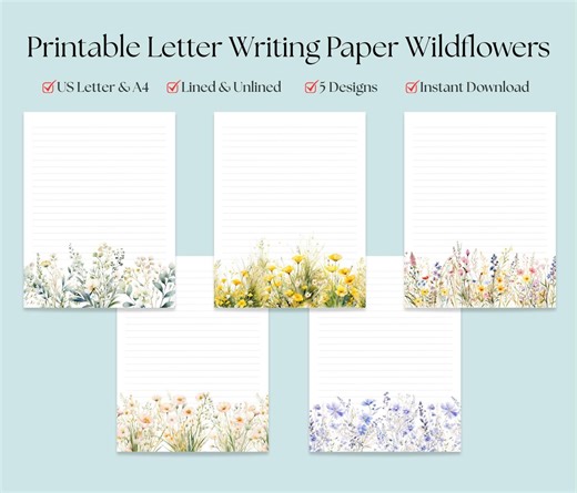 JW Letter Writing Paper Set 5 Wildflowers Designs JW Printable Stationery Bundle Christian Writing Sheets Ministry Digital Download PDF - Etsy Australia