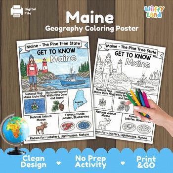 Maine State Study Geography Coloring Page Poster Activity Worksheet