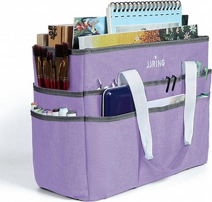 Craft Organizer Tote Bag, Large Art Storage Caddy with Multiple Pockets, Lilac Sewing Bag for Art, Craft, Scrapbooking, School, Medical, and Office Supplies Storage