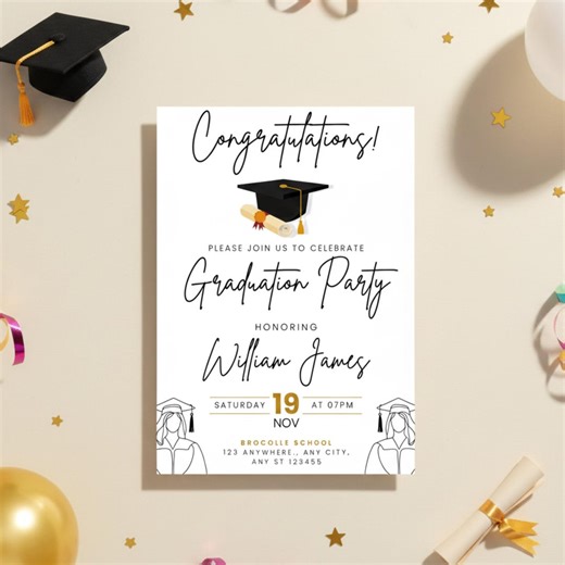 Editable Canva Graduation Party Invitation Template, Modern Minimal Grad Celebration Invite for High School or College Pro Digital Download - Etsy