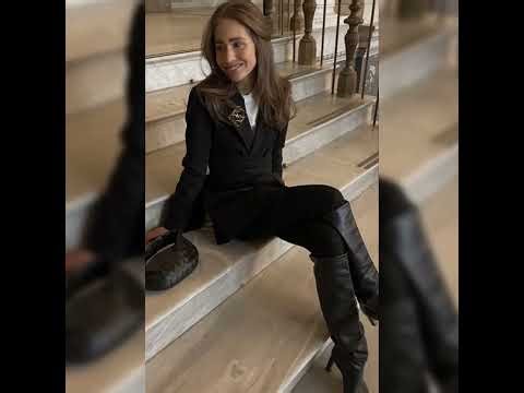 Mature models wear leather skirts and leather thigh high heel long boots for ladies fashion Nova