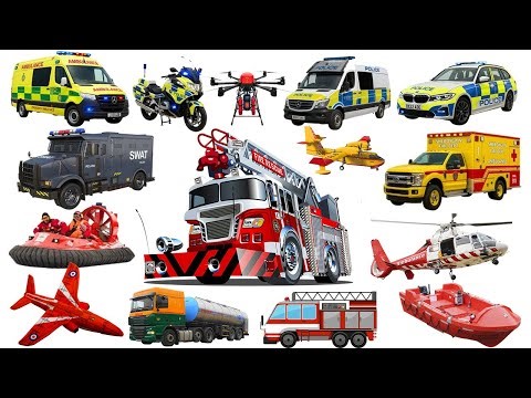Emergency Vehicles for Kids | Police Car, Fire Truck, Rescue Trucks and Ambulance Learning Video