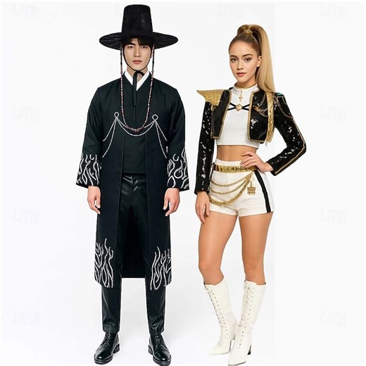 Korean Idol Inspired Pop Star Costume Halloween Group Couples Costumes Fancy Dress Virtual Idol for Couple's Men's Women's Adults Halloween Carnival Performance Comic Con Anime Expo 2025 - $99.99