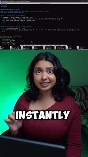 Selena | AI & Cybersecurity | Darkweb & Hacking | Built myself a digital ninja ⚔️💻 Wrote a bash script using Super Ninja that notifies me instantly when someone plugs in or pulls out a USB... | Instagram