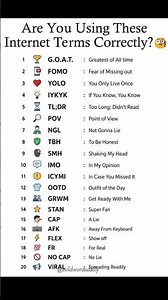 Popular Internet Slang! 📱 Full forms of G.O.A.T., FOMO, POV, & NGL explained.