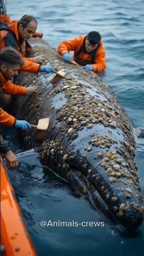 Cleaning barnacles off a giant whale