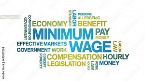 Minimum Wage Animated tag word cloud;text design animation kinetic typography seamless loop.