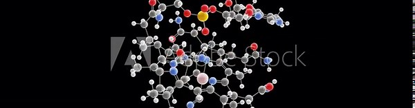 Cobalamin molecule, rotating 3D model of vitamin b12, looped video on a black background