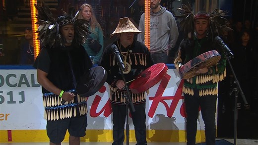 Prior to tonight's game, representatives from the Musqueam, Squamish, and Tsleil-Waututh First Nations performed the Salish Anthem, written by the legendary Chief Dan George. 🧡 | Vancouver Canucks