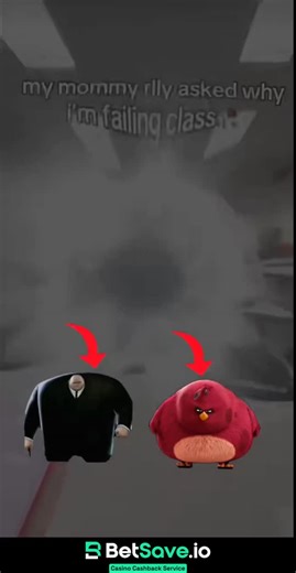 memes on Instagram: "Already gambling? @BetSaveio gives you cashback on every wager. follow me (@repostrandy) for banger reels ❤️‍🩹 . . . The video humorously depicts a student's struggle with failing grades by comparing their perceived academic underperformance to the Kingpin from Marvel and a red bird character. The text overlay reads "my mommy rlly asked why i'm failing class" with emojis. The visual gag uses exaggerated body types to represent the student's situation."