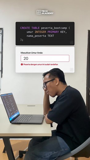 Ketika umur dijadikan Primary Key 💀 Bro pikir cuma ada satu orang umur 20 tahun di bumi 😭 #CodingMeme #SQL #Database #ProgrammerLife #KodaAcademy