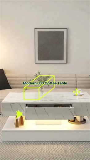 Modern LED Coffee Table with Lights 16.93 Inch Large Living Room Furniture Centerpiece Glowing Glass Table
