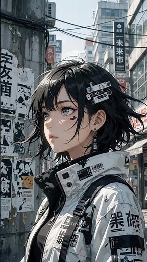 White & Black Cyberpunk Anime Girl ⚡ Neon Dreams in Motion