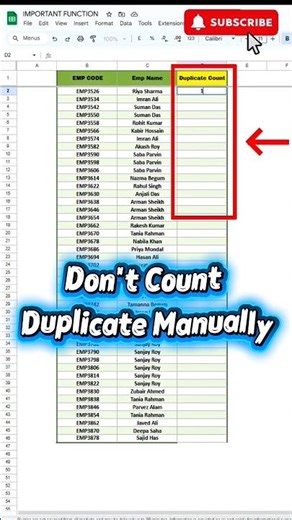 How to count Duplicate using function ? #googlesheets #excel #office