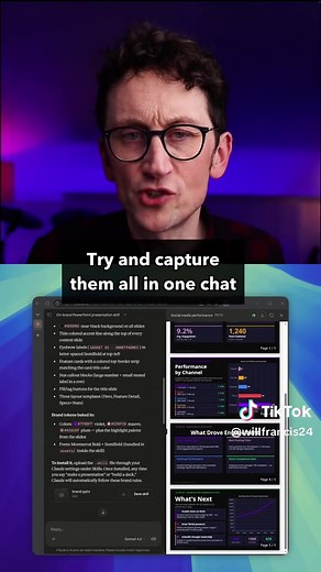 Create on-brand PowerPoint presentation decks with Claude. All you need to do is create a new Claude skill using screenshots of your best slides, brand colours, and fonts. Claude Cowork (only available in the desktop app) can work on presentations directly on your computer, and it's really good. One of my favourite uses of AI. #AI #artificialintelligence #claude #tech #technology #learnontiktok