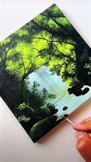 Waterfall painting full tutorial .. paint on canvas #art #arttutorial #painting #drawing #homedecor