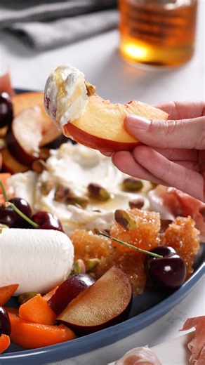 It's stone fruit season 🍑🍒 and nothing goes better with sweet, juicy red or black plums, nectarines, apricots and cherries than imported goat cheese. Tart, intense, earthy & tangy, goat cheese is so versatile. We've prepared this board with whipped goat cheese & honey for dipping and goat cheese medallions for crackers. Then we added Prosciutto and pistachios. It's heavenly. #ImportedCheese #GoatCheeseLove #StoneFruitSeason #CheeseBoardLove #CharcuterieGoals #SayCheese #CheeseLovers #SweetAndS