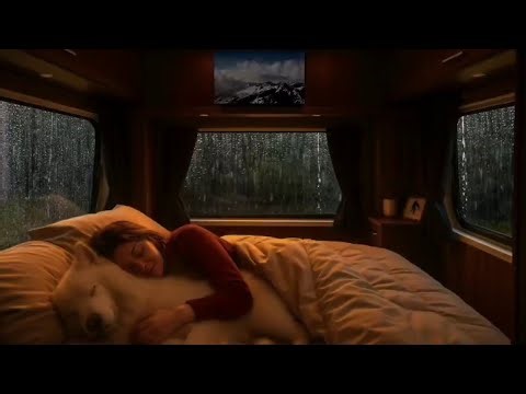 Overcome Stress to Sleep Fast with Soothing Rain & Thunder Inside Car on Country Road at Night