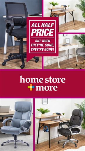 New this week - ALL HOME OFFICE DESKS & CHAIRS are now ALL HALF PRICE! 💻 Find the perfect desk and chair to add to your home office set up! 🤩 Shop in-store and online now: https://bit.ly/3YSdyTr #homeoffice #office | homestore and more