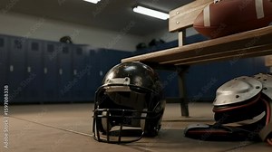 Gridiron Glory American Football Gear in Locker Room. Stock Video