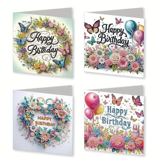 DIY Diamond Painting Birthday Card Kit – 5D Art Greeting Cards, 4pcs, Creative Birthday Gift - Etsy