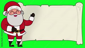 Santa Claus waving his hand on the chromakey background with place for text. New year Cristmas design blank template