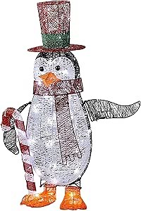 National Tree 36 Inch Penguin with Red Top Hat and Candy Cane with 100 White LED Lights (DF-100020U)