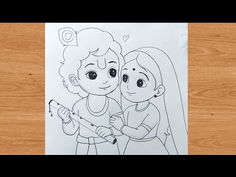 Radha and Krishna simple pencil outline drawing step by step‪@TaposhiartsAcademy‬