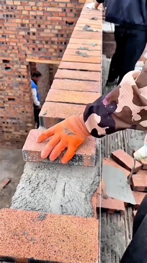 Precise Installation of Red Bricks with Cement Mortar #shorts