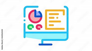 Analytics On Computer Screen Icon Animation. color Statistician Report On Computer Display With Infographic animated icon on white background Stock Video