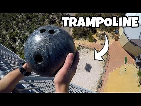 BOWLING BALL Vs. TRAMPOLINE from 45m!