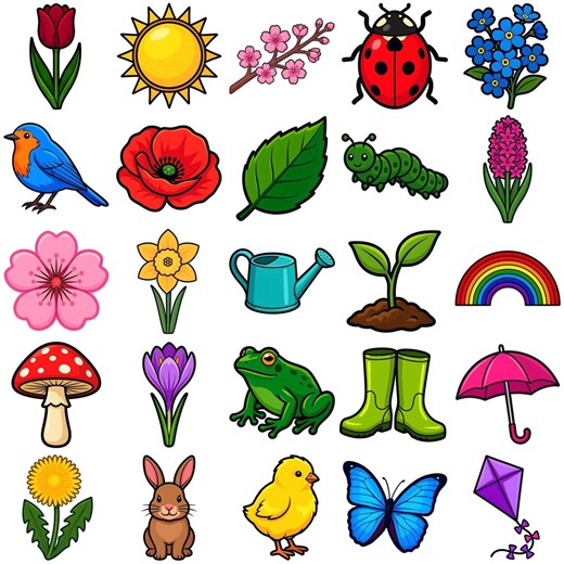 25 Spring Nature Clipart PNG Bundle, Cartoon Style, Digital Download - Etsy