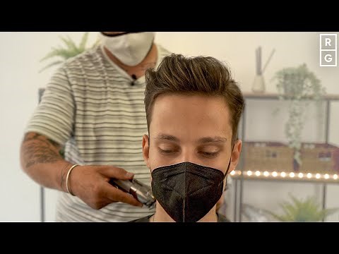 Guy Gets NATURAL Side Part Haircut Pushed Up & Back on Top