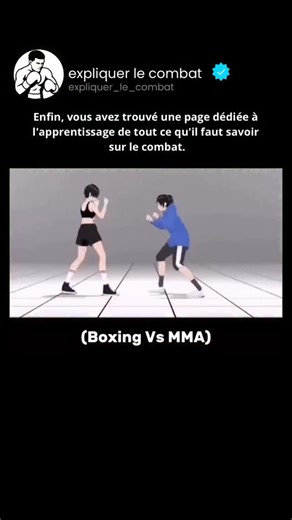 expliquer le combat on Instagram: "Voici la véritable différence entre la boxe et le MMA en combat : les deux sont efficaces, mais conçus pour des situations très différentes. La boxe se concentre sur le jeu de jambes, le timing, les esquives et les coups puissants portés uniquement avec les mains. Le MMA combine frappes, corps à corps, amenées au sol et contrôle au sol, ce qui le rend adaptable à un plus large éventail de situations de combat. Note de sécurité : Ne comparez pas les sports sans 