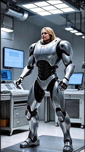 Humanoid Robot She Wears Full-Body Robot Suit and Demonstrates Test Movements