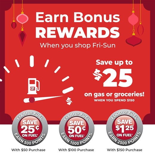 Extra rewards = Extra SAVINGS 😎 This weekend, every $75 spent means 1,000 BONUS REWARDS points. Stock up on groceries for the holidays, and don’t forget to use your points for both gas and groceries! For details, visit https://www.mypricechopper.com/ | Price Chopper