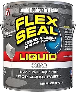 Flex Seal Liquid, Liquid Rubber Coating Sealant, Waterproof, Flexible, Breathable, and UV Resistant, Roof Repair, Basements, RV, Campers, Trailers, Marine, EPDM, Masonry, 1 Gallon, Clear
