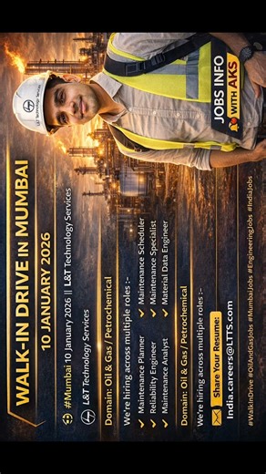 L&T Technology Services Walk-In Drive Mumbai 2026 | Oil & Gas Jobs | JOBS INFO WITH AKS