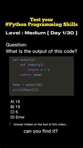 Day 1 Think you know Python programming? Test your knowledge with this MCQ! @5minutesprogramming