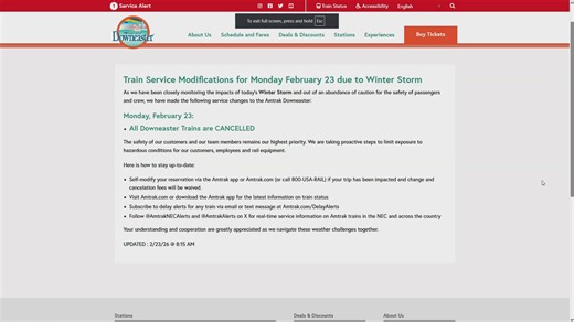 Amtrak Downeaster trains canceled due to storm