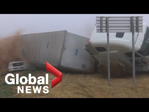 News crew captures terrifying tractor-trailer rollover while covering crash scene