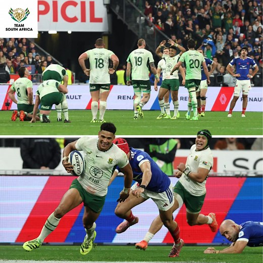 Paris belongs to the Boks tonight! 🇿🇦✨ Final score: 32–17 over France. On Siya Kolisi’s 100th cap, the Springboks delivered a statement performance.💯🫡 #TeamSA #ForMyCountry | Team South Africa