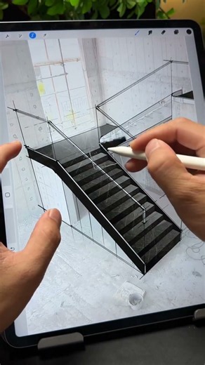 👍Simple Staircase to Realistic 3D Design 🤯 | Procreate Speed Art #Shorts #3DDesign #Staircas