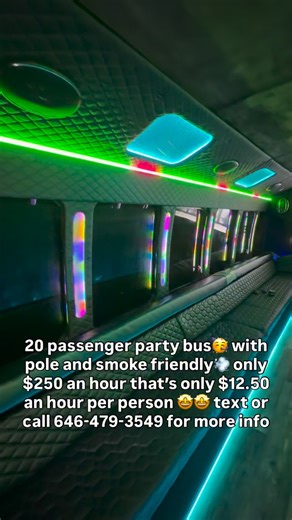 HV Gooye on Instagram: "20 passenger party bus only $250 per hour and now includes a pole 💃 and we’re the only smoker friendly 💨party bus service in New York, New Jersey, Long Island, Pennsylvania, and Connecticut 🥳🥳🥳 dm us or text or call 646-479-3549 for more information‼️"
