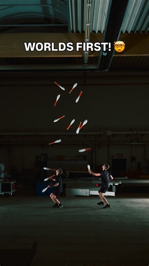 FUSION | Reimagining Juggling on Instagram: "Worlds first 15 club btf! 🤯 Episode 7 of our mission to push the duo juggling world record from 15 to 17 clubs juggling! ⚡️ Today we hit 15/17, tying the current juggling world record and becoming the first ever to do it in btf! 🫵🏼Follow the journey and be part of pushing juggling further than ever! 🚀 #juggling #malabares #jonglieren"