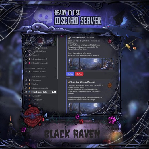 Fully Set up Gothic Discord Server | Raven Gaimung Template | Pre-made Community Server | Strem & Vtuber Friendly | Instant Delivery - Etsy