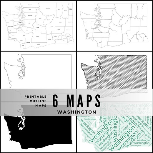 Printable Washington Maps / State Outline and Labeled Geography Sheets / Letter‑size Educational Printables for Teachers and Students - Etsy Canada